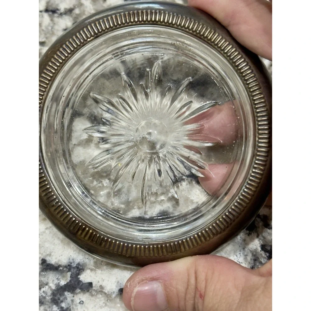 Vintage Leonard Old Crystal Glass Drink Coaster Trinket Dish Silver Plated